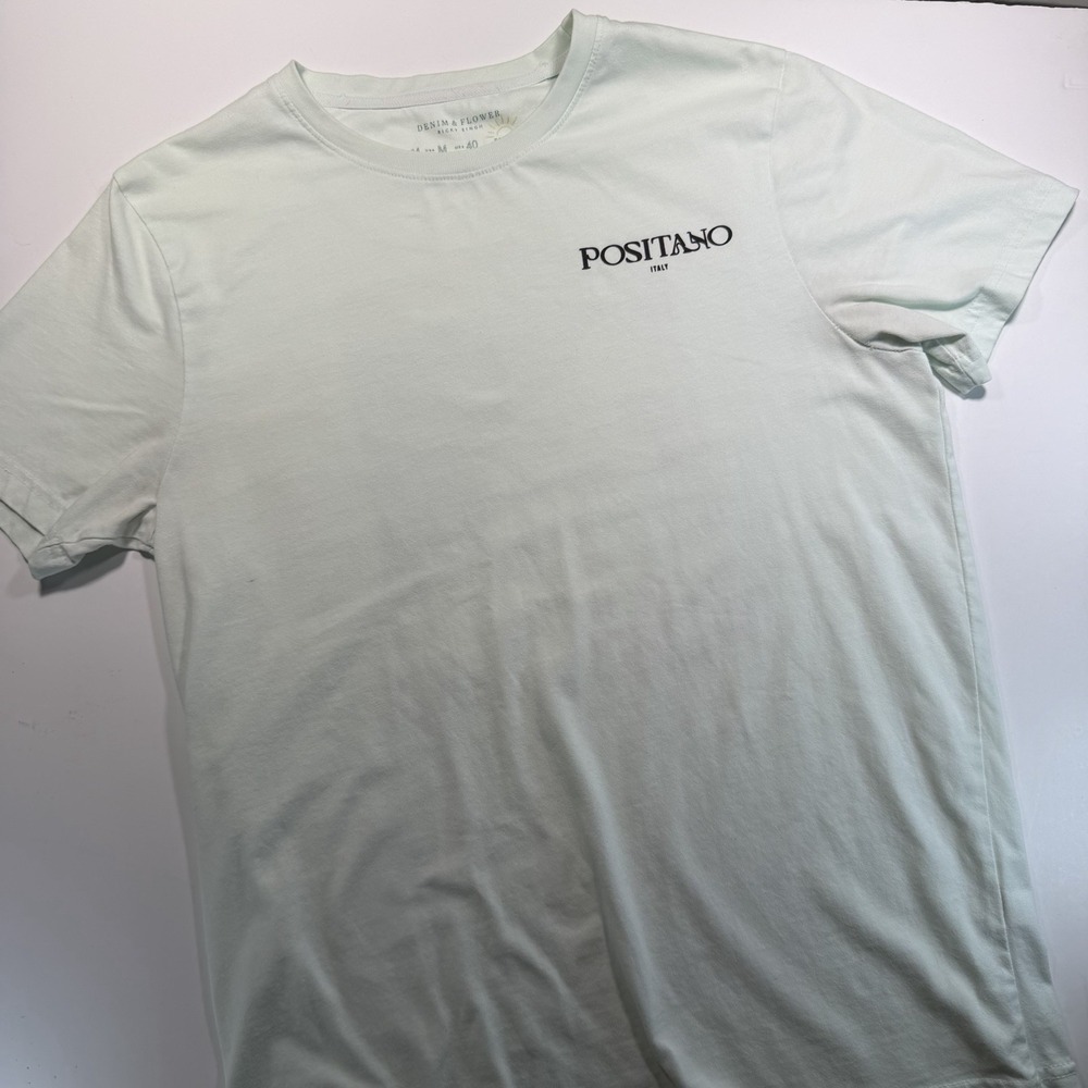 Denim & Flower Graphic T Shirt M Positano Italy Mint Green